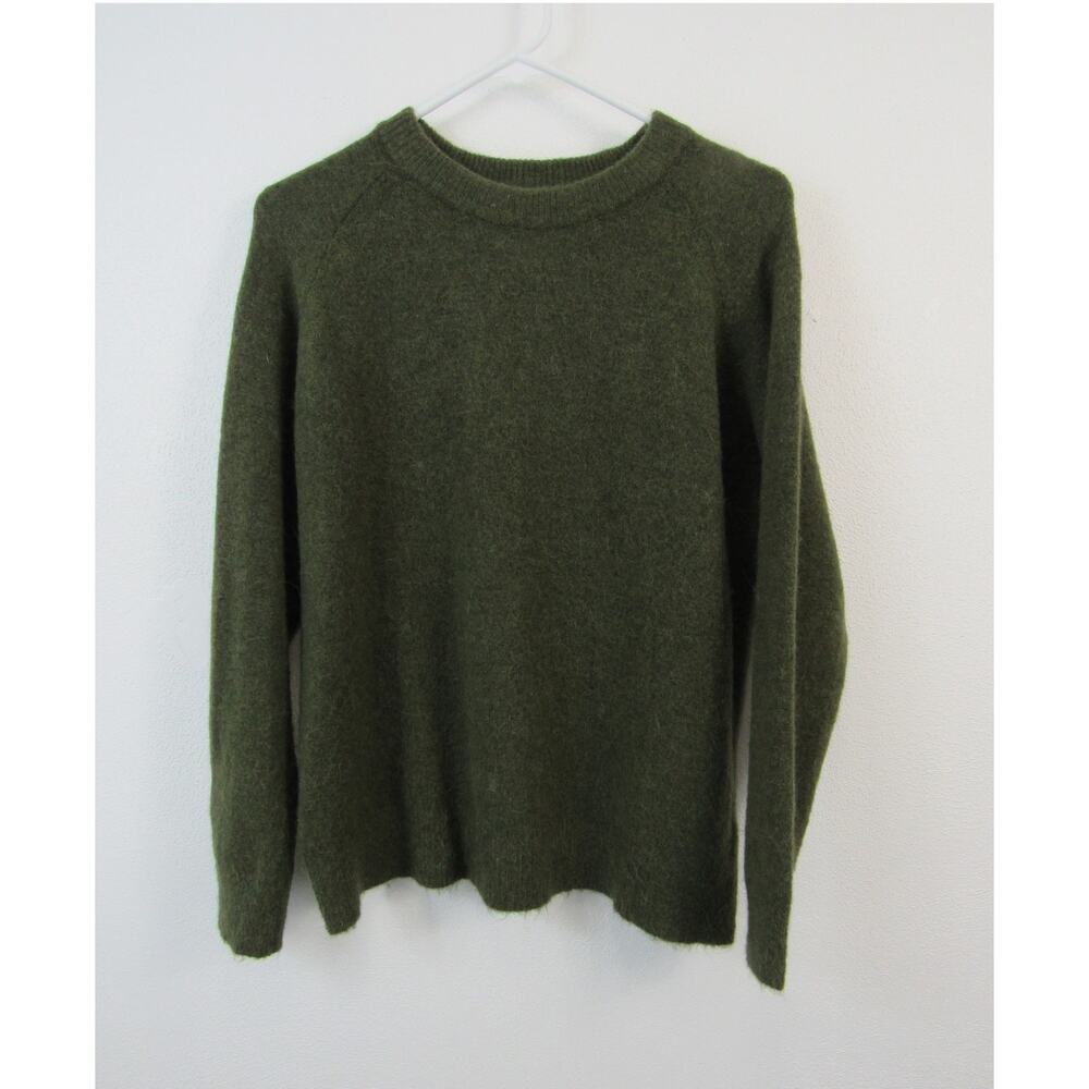 Zara Large Alpaca Wool Blend Crew Neck Pullover Sweatshirt Olive Forrest Green